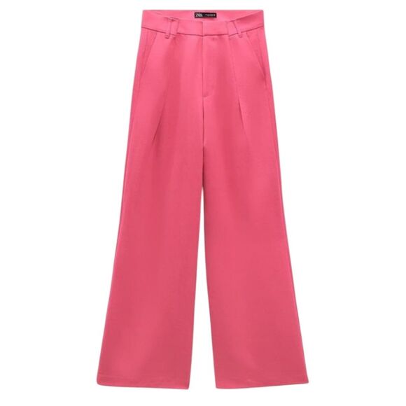 Zara Pink Full Length Wide Leg Trouser Dress Pants Size XS - Picture 1 of 8